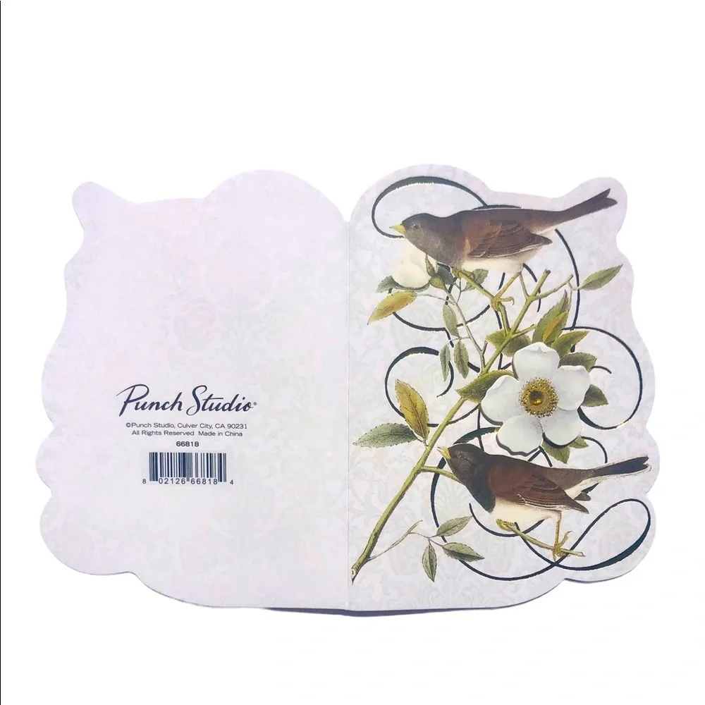 Punch Studio Swirly Bird Flower Die-Cut Embellished 3D Note Cards, 6 ct (66818)